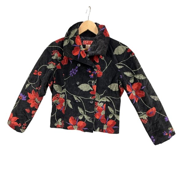 Vintage Chacok Jacket Women Medium Velvet Double Breasted Floral Boho Coat Y2K - Picture 1 of 13